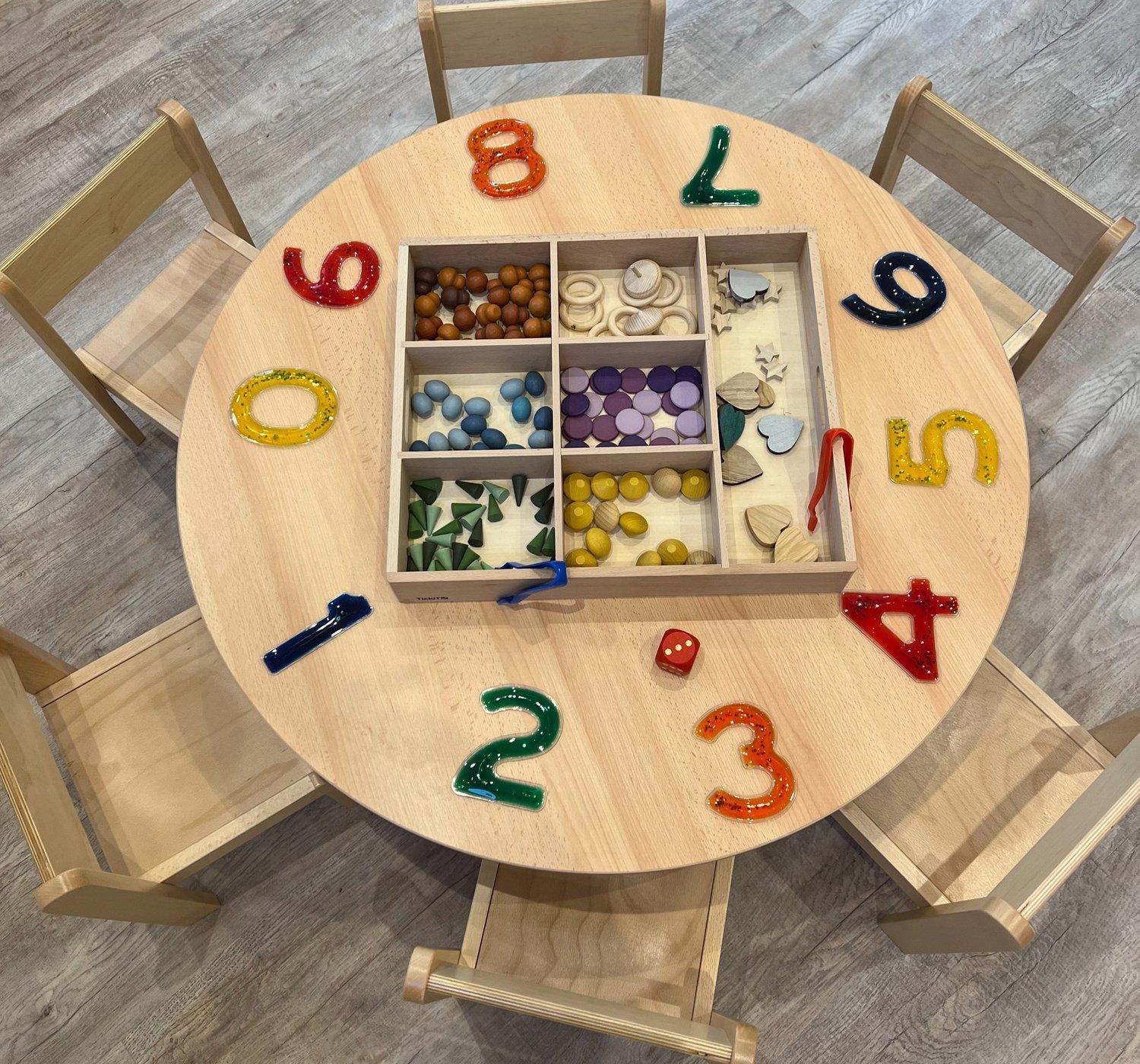 A child-height table prepared for independent early learning